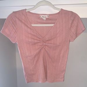 Pink Rose Juniors Rib Cropped Short Sleeve Top Small NEVER WORN